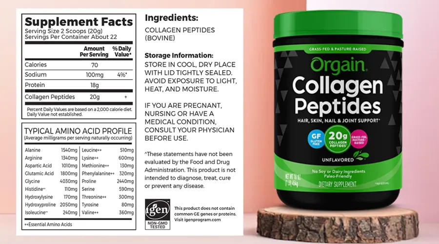 Orgain Collagen Peptides Supplement Facts